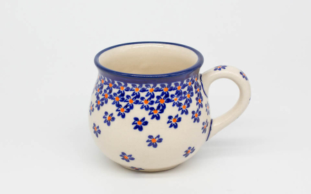 Cana ceramica smaltuita pentru ceai / cafea / vin fiert Blue Field, in forma de "balon", pictata manual, 220ml [1]