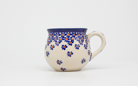 Cana ceramica smaltuita pentru ceai / cafea / vin fiert Blue Field, in forma de "balon", pictata manual, 220ml [0]