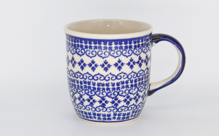 Cana ceramica smaltuita pentru ceai / cafea / vin fiert Blue Laces, pictata manual, 350 ml [0]