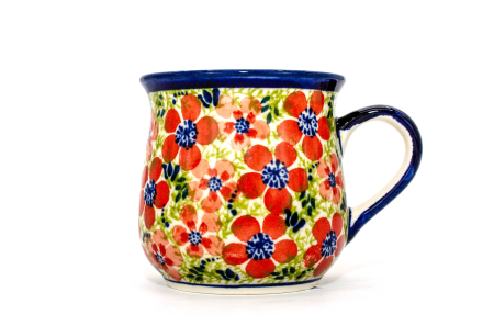 Colectia Fire Poppies - Cana ceramica smaltuita pentru ceai / cafea / vin fiert Fire Poppies, in forma de "balon", pictata manual, 250 ml