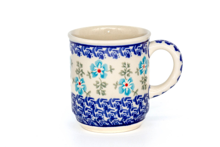 Cana ceramica smaltuita pentru ceai / cafea / vin fiert Forget-me-nots, pictata manual, 250 ml [0]