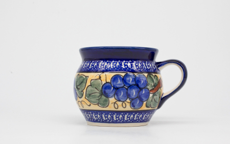 Cana ceramica smaltuita pentru ceai / cafea / vin fiert Grapes, in forma de "balon", pictata manual, 420 ml [0]