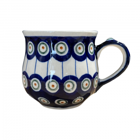 Cani ceramica - Cana ceramica smaltuita pentru ceai / cafea / vin fiert Peacock Eyes, in forma de "balon", pictata manual, 230ml