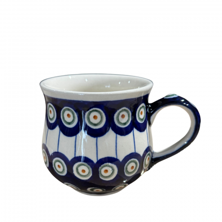 Cana ceramica smaltuita pentru ceai / cafea / vin fiert Peacock Eyes, in forma de "balon", pictata manual, 230ml [3]