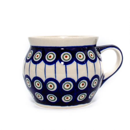 Cani ceramica - Cana ceramica smaltuita pentru ceai / cafea / vin fiert Peacock Eyes, in forma de "balon", pictata manual, 420 ml