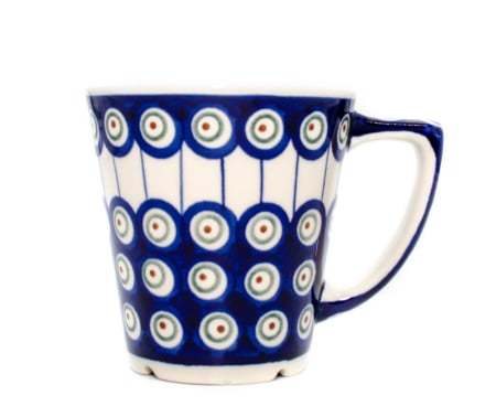Cani ceramica - Cana ceramica smaltuita pentru ceai / cafea / vin fiert Peacock Eyes, pictata manual, 350 ml