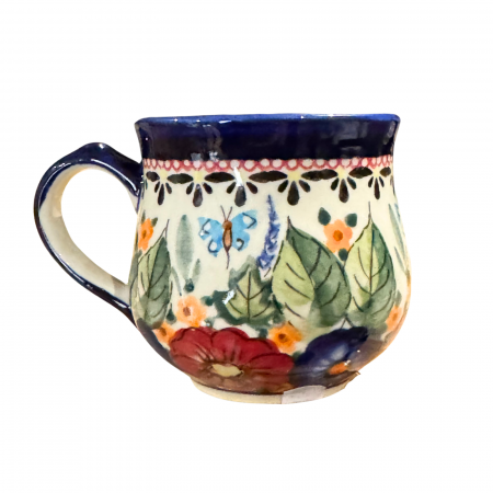 Colectii Artistice - Cana ceramica smaltuita pentru ceai / cafea / vin fiert Poppy Fountain, in forma de "balon", pictata manual, 230ml