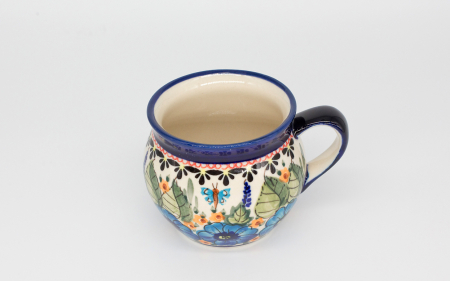 Cana ceramica smaltuita pentru ceai / cafea / vin fiert Regal Bouquet, in forma de "balon", pictata manual, 320 ml [2]