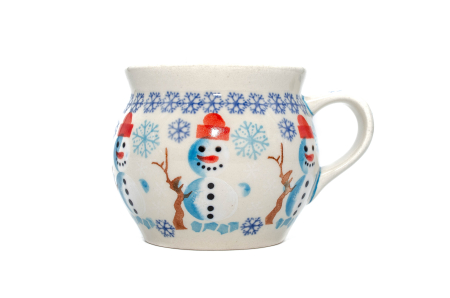 Cana ceramica smaltuita pentru ceai / cafea / vin fiert Snowman Dance, in forma de "balon", pictata manual, 420 ml [0]