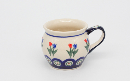 Cana ceramica smaltuita pentru ceai / cafea / vin fiert Tulips Pair, in forma de "balon", pictata manual, 160 ml [0]