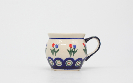 Cana ceramica smaltuita pentru ceai / cafea / vin fiert Tulips Pair, in forma de "balon", pictata manual, 160 ml [2]