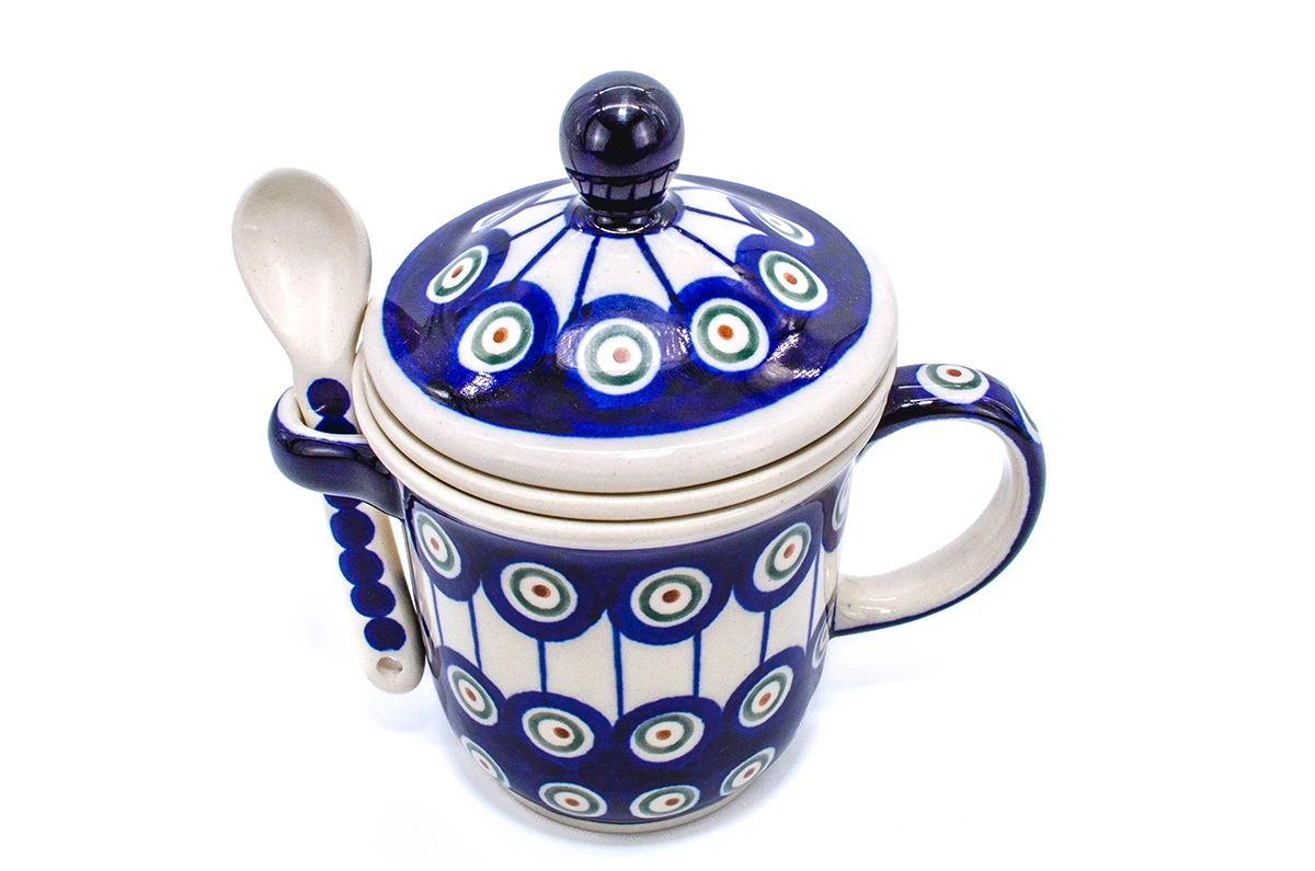 Cana cu infuzor pentru ceai, cu capac, ceramica smaltuita Peacock Eyes , pictata manual, 270 ml [1]