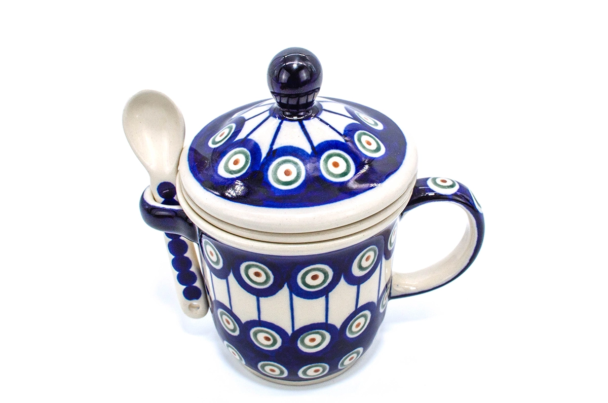 Cana cu infuzor pentru ceai, cu capac, ceramica smaltuita Peacock Eyes , pictata manual, 270 ml [2]