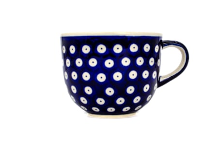 Cani ceramica - Cana pentru cafea Blue Eyes, ceramica smaltuita, pictata manual, 350 ml