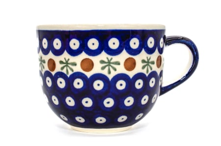 Cani ceramica - Cana pentru cafea Blue Eyes Festive, ceramica smaltuita, pictata manual, 350 ml