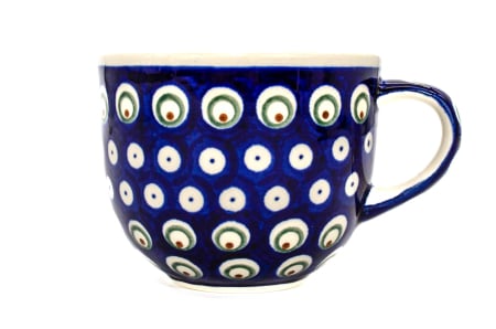 Cani ceramica - Cana pentru cafea Blue Peacock Eyes, ceramica smaltuita, pictata manual, 350 ml