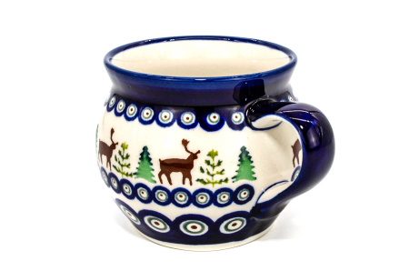 Cana pentru cafea/ceai/vin fiert Reindeer in forma de "balon", ceramica smaltuita, pictata manual, 420 ml [4]