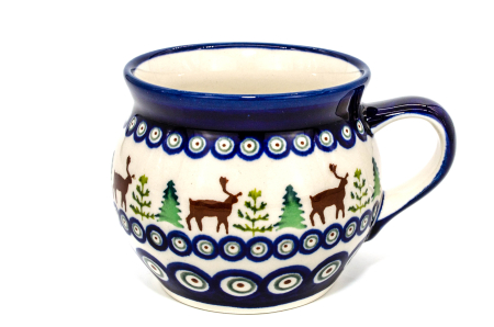 Cana pentru cafea/ceai/vin fiert Reindeer in forma de "balon", ceramica smaltuita, pictata manual, 420 ml [1]