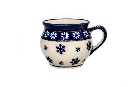 Cana pentru cafea/ceai/vin fiert Snowflakes in forma de "balon", ceramica smaltuita, pictata manual, 320 ml [0]