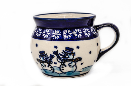 Cana pentru cafea/ceai/vin fiert Snowman Pair in forma de "balon", ceramica smaltuita, pictata manual, 420 ml [0]