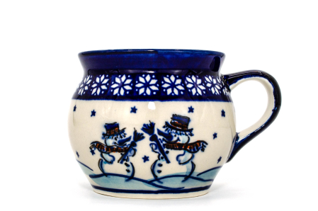 Cana pentru cafea / ceai / vin fiert Snowman Pair in forma de "balon", ceramica smaltuita, pictata manual, 420 ml [0]