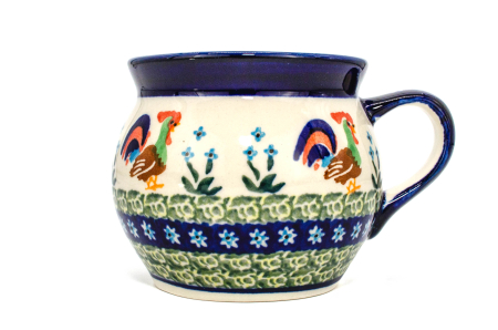 Cana pentru cafea, ceai, vin fiert Vintage Rooster in forma de "balon", ceramica smaltuita, pictata manual, 420 ml [0]