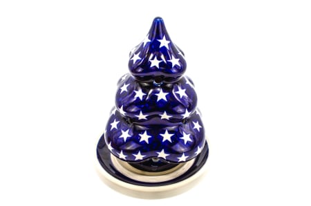 Candela ceramica bradut cu farfurie Stars, ceramica smaltuita, pictata manual, 16,2 x 12,0 cm [2]