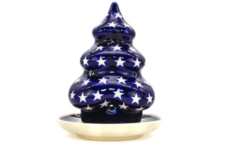 Candela ceramica bradut cu farfurie Stars, ceramica smaltuita, pictata manual, 16,2 x 12,0 cm [4]