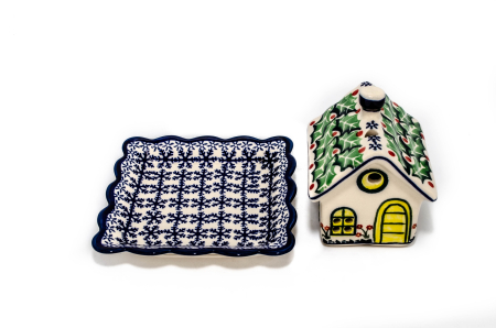 Candela ceramica casuta cu farfurie, Snowflake Leaves, ceramica smaltuita, pictata manual, 11,0 x 8,8 x 13,8 cm [3]