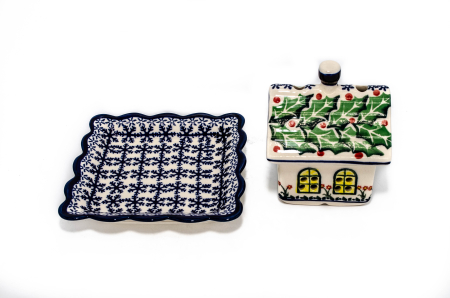 Candela ceramica casuta cu farfurie, Snowflake Leaves, ceramica smaltuita, pictata manual, 11,0 x 8,8 x 13,8 cm [4]