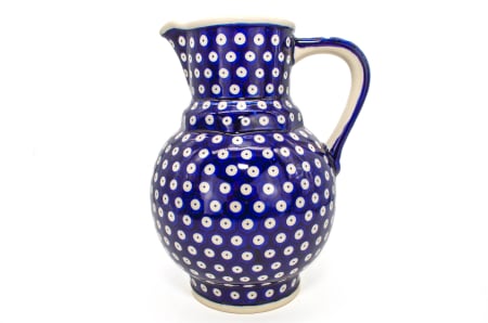 Carafe ceramica - Carafa ceramica smaltuita pentru apa / limonada / vin Blue Eyes, pictata manual, 1,75 L