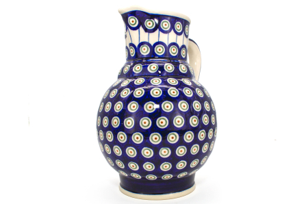 Carafa ceramica smaltuita pentru apa / limonada / vin Peacock Eyes, pictata manual, 1,75 L [4]