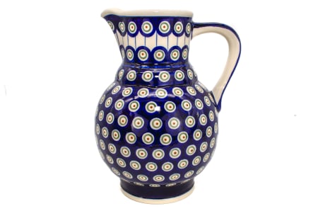 Carafe ceramica - Carafa ceramica smaltuita pentru apa / limonada / vin Peacock Eyes, pictata manual, 1,75 L