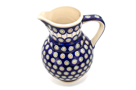 Carafa ceramica smaltuita pentru apa / limonada / vin Peacock Eyes, pictata manual, 1,75 L [1]