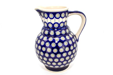 Carafa ceramica smaltuita pentru apa / limonada / vin Peacock Eyes, pictata manual, 1,75 L [3]