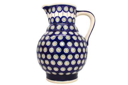 Carafa ceramica smaltuita pentru apa / limonada / vin Peacock Eyes, pictata manual, 1,75 L [6]