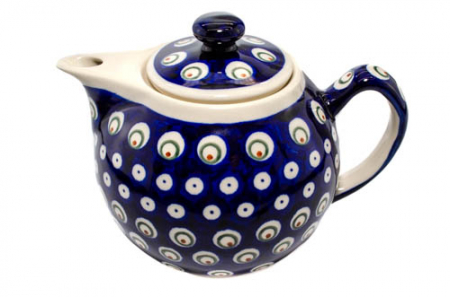 Ceainic Blue Peacock Eyes, ceramica smaltuita, pictat manual, 1 L [4]