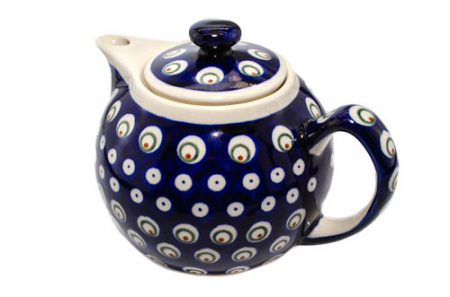 Ceainic Blue Peacock Eyes, ceramica smaltuita, pictat manual, 1 L [3]