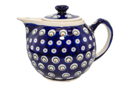 Ceainice - Ceainic Blue Peacock Eyes, ceramica smaltuita, pictat manual, 1 L