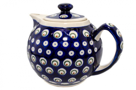 Ceainic Blue Peacock Eyes, ceramica smaltuita, pictat manual, 1 L [1]