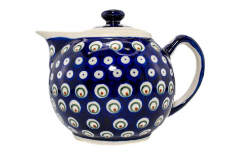 Ceainic Blue Peacock Eyes, ceramica smaltuita, pictat manual, 1 L [2]