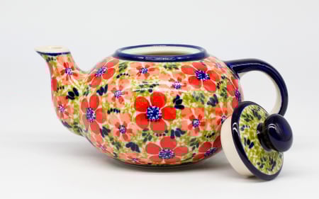 Ceainic Fire Poppies, ceramica smaltuita, pictat manual, 420 ml [1]