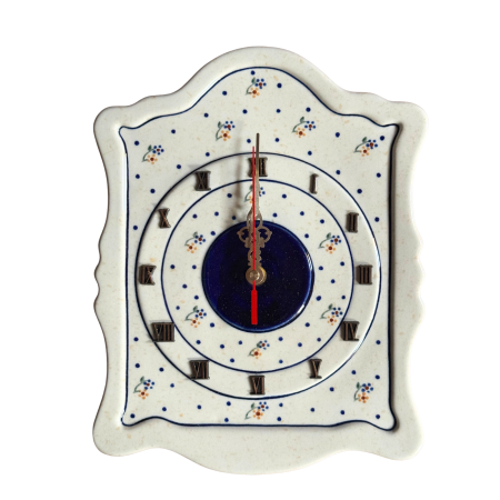 Ceas de perete Little Flowers, ceramica smaltuita, pictat manual, 22,3 x 29,7 cm