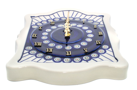 Ceas de perete Peacock Eyes, ceramica smaltuita, pictat manual, 22,3 x 29,7 cm [1]