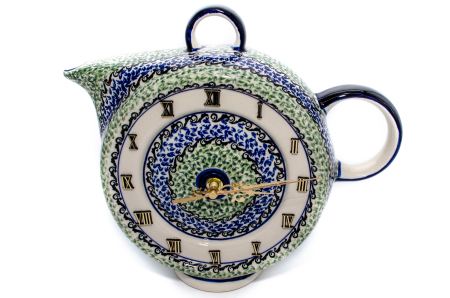 Accesorii decorative ceramica - Ceas in forma de ceainic Sweet Dreams, ceramica smaltuita, pictat manual, 10,6 x 31,5 cm