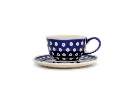 Ceasca cafea cu farfurie Blue Eyes, ceramica smaltuita, pictata manual, 210 ml [3]