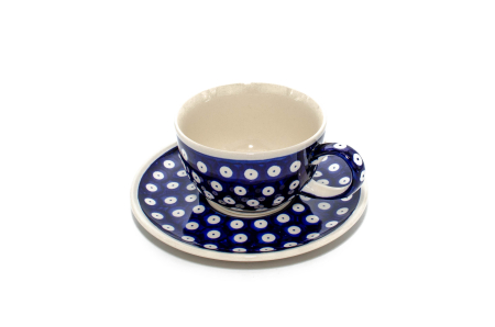 Ceasca cafea cu farfurie Blue Eyes, ceramica smaltuita, pictata manual, 210 ml [4]