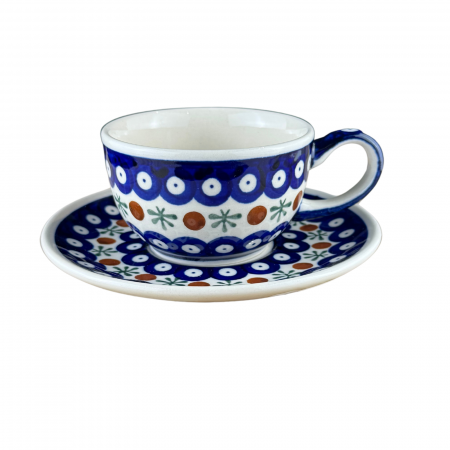 Ceasca cafea cu farfurie Blue Eyes Festive, ceramica smaltuita, pictata manual, 210 ml [1]