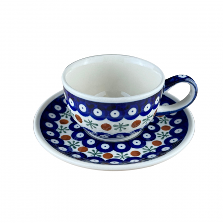 Ceasca cafea cu farfurie Blue Eyes Festive, ceramica smaltuita, pictata manual, 210 ml [3]