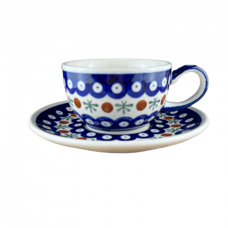 Ceasca cafea cu farfurie Blue Eyes Festive, ceramica smaltuita, pictata manual, 210 ml [6]